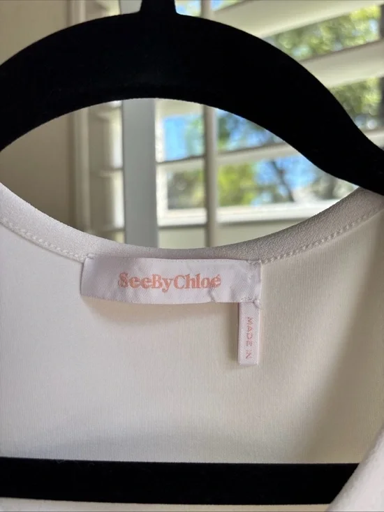 SEE BY CHLOE White Tie Sleeve Stretch Crepe Top Size Medium - Picture 5 of 9